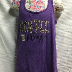 Purple “Coffee Please” Leopard Print Tank Top – Gildan Size Small